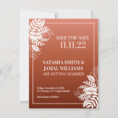 Elegant White Leaves, Red Terracotta Save The Date (Voorkant)