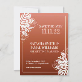 Elegant White Leaves, Red Terracotta Save The Date