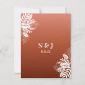 Elegant White Leaves, Red Terracotta Save The Date (Achterkant)