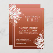 Elegant White Leaves, Red Terracotta Save The Date (Voorkant / Achterkant)