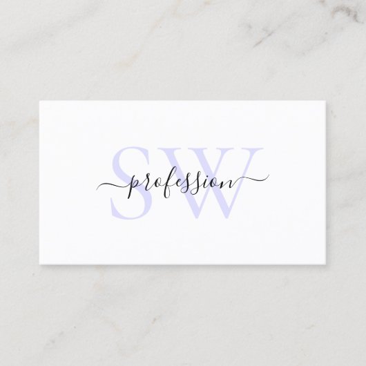 Elegant White Light Pastel Baby Blue met Initialen Visitekaartje (Voorkant)