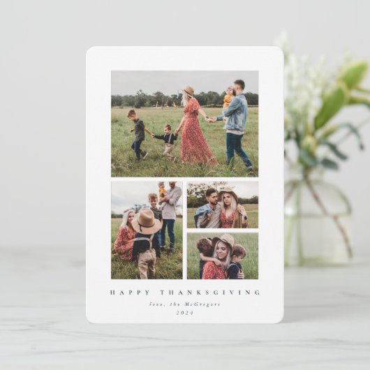 Elegant White Lijst 4 Foto Happy Thanksgiving Feestdagenkaart (Staand voorkant)