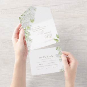 Elegant White Lila Floral Wedding Gold Text Alles  All In One Uitnodiging
