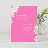 Elegant White Lilacs Hot Pink Wedding Kaart (Staand voorkant)