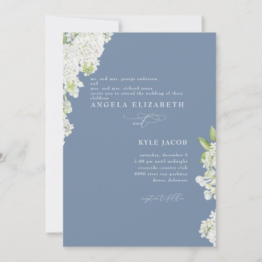 Elegant White Lilacs Periwinkle Invitation Kaart (Voorkant)