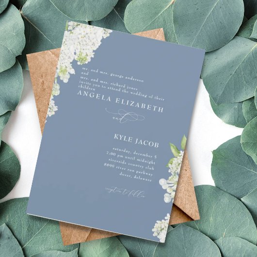 Elegant White Lilacs Periwinkle Invitation Kaart