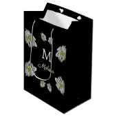Elegant White Lilies Floral Monogram Name Medium Cadeauzakje (Voorkant Gekanteld)