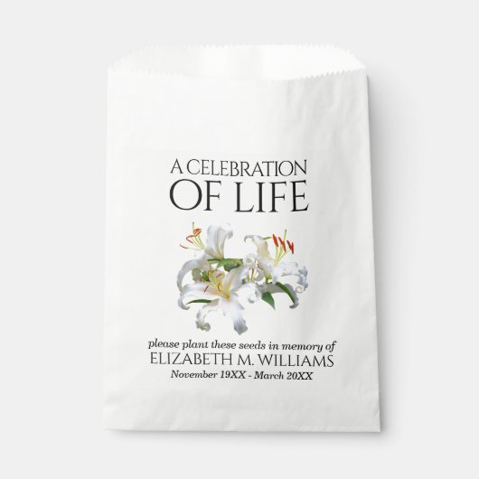 Elegant White Lilies Memorial Seed Packet Bedankzakje (Voorkant)