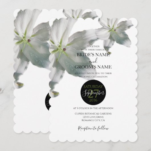 Elegant White Lilies Wedding Invitations Kaart (Voorkant / Achterkant)