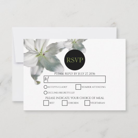 Elegant White Lilies Wedding RSVP Kaarten (Voorkant)