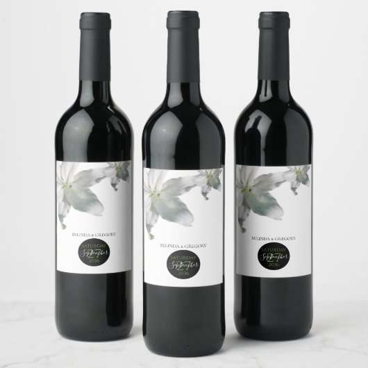 Elegant White Lilies Wedding Wijn Etiket (Flessen)