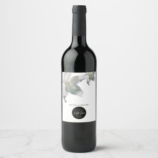 Elegant White Lilies Wedding Wijn Etiket (Voorkant)