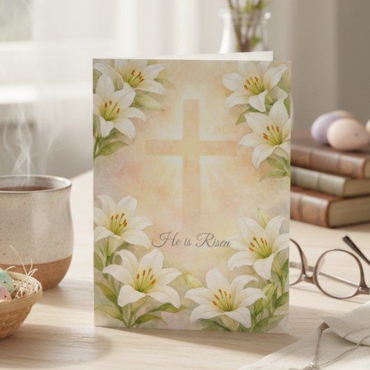 Elegant White Lily Cross Easter Christian Religion Feestdagen Kaart