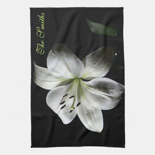 Elegant White Lily Towel *Personalize* Theedoek (Verticaal)