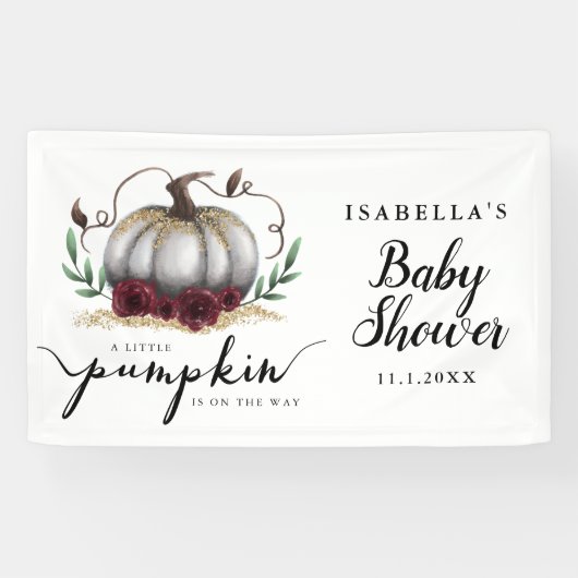Elegant White Little Pumpkin Baby shower Spandoek (Horizontaal)
