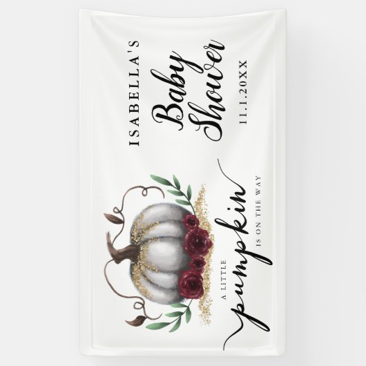 Elegant White Little Pumpkin Baby shower Spandoek (Verticaal)