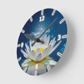 Elegant White Lotus Blue Ronde Klok (Hoek)