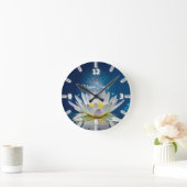 Elegant White Lotus Blue Ronde Klok (Huis)