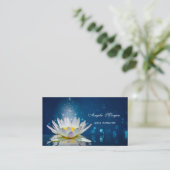 Elegant White Lotus Blue Yoga Instructor Visitekaartje (Staand voorkant)