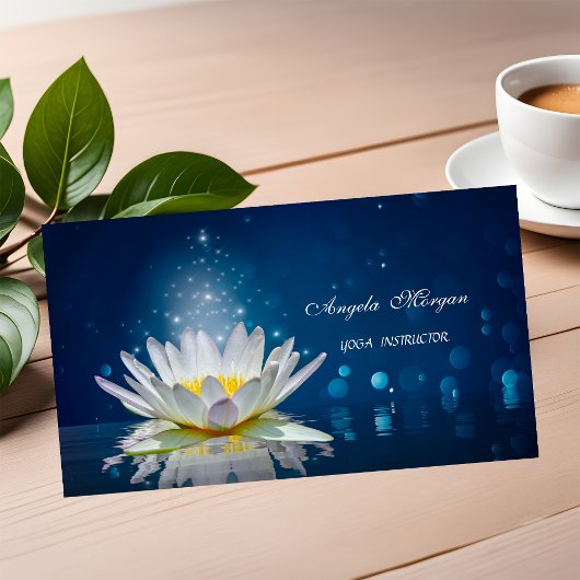 Elegant White Lotus Blue Yoga Instructor Visitekaartje