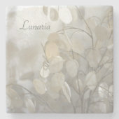 Elegant White Lunaria Silver Dollar Natural Stenen Onderzetter (Voorkant)