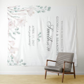 Elegant White Magnolia en Eucalyptus Wedding Wandkleed (In Situ (horizontaal))