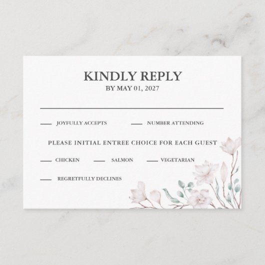 Elegant White Magnolia Eucalyptus RSVP Informatiekaartje (Voorkant)