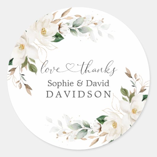 Elegant White Magnolia Floral Gold Wedding Ronde Sticker (Voorkant)
