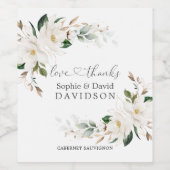 Elegant White Magnolia Floral Gold Wedding Wijn Etiket (Enkel label)