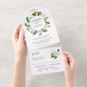 Elegant White Magnolia Floral Wedding All In One Uitnodiging (Afscheurbaar)
