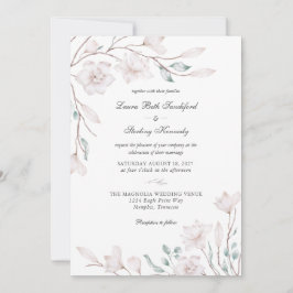 Elegant White Magnolia Floral Wedding Invitation Kaart