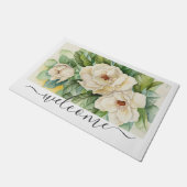 Elegant White Magnolia Floral Welcome Script Deurmat (Schuin)