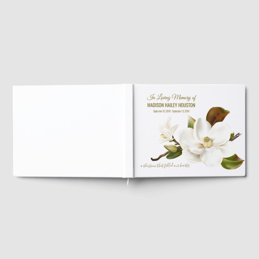 Elegant White Magnolia Flower Funeral Memorial Gastenboek (Volledig)