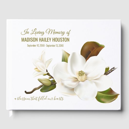 Elegant White Magnolia Flower Funeral Memorial Gastenboek (Voorkant)