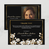 Elegant White Magnolia Gold Black Sympathy Funeral Bedankkaart (Voorkant / Achterkant)