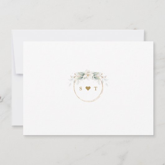 Elegant White Magnolia Roos Gold Wedding Save The Date (Achterkant)