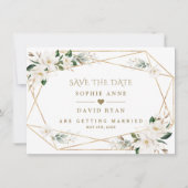 Elegant White Magnolia Roos Gold Wedding Save The Date (Voorkant)