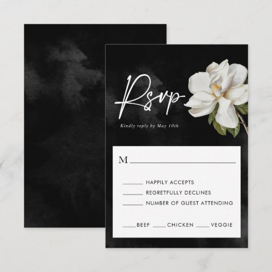Elegant White Magnolia RSVP-kaart RSVP Kaartje (Voorkant / Achterkant)