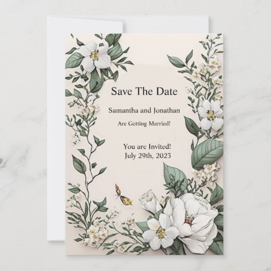 Elegant White Magnolia Save the Date Kaart (Voorkant)
