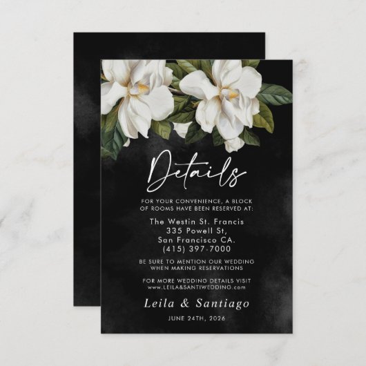 Elegant White Magnolia Wedding Details Kaart (Voorkant / Achterkant)