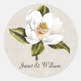 Elegant White Magnolia Wedding Envelope Seal Ronde Sticker