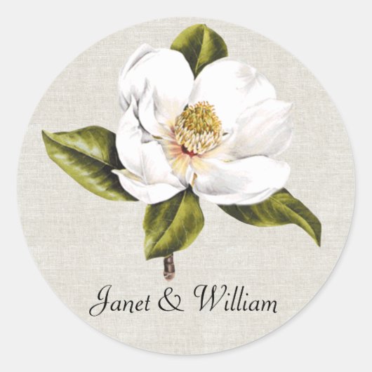 Elegant White Magnolia Wedding Envelope Seal Ronde Sticker (Voorkant)