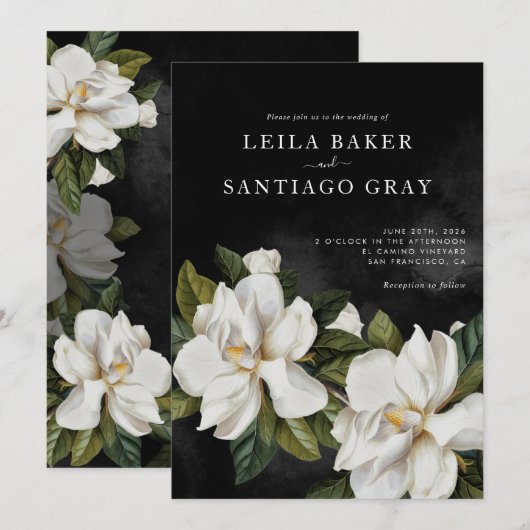 Elegant White Magnolia Wedding Invitation (Voorkant / Achterkant)