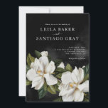 Elegant White Magnolia Wedding Invitation<br><div class="desc">Een Elegant Wedding Invitation dubbelzijdig ontworpen met een White Magnolia afbeelding op een zwarte achtergrond. Overeenkomende items in ons Cava-ontwerp van winkel</div>