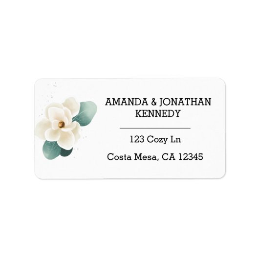 Elegant White Magnolia Wedding Return Address Etiket (Voorkant)