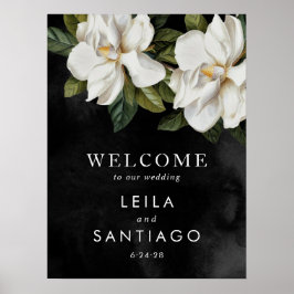 Elegant White Magnolia Wedding Welcome Poster Sign