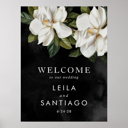 Elegant White Magnolia Wedding Welcome Poster Sign (Voorkant)