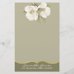Elegant White Magnolias Custom Stationery Briefpapier