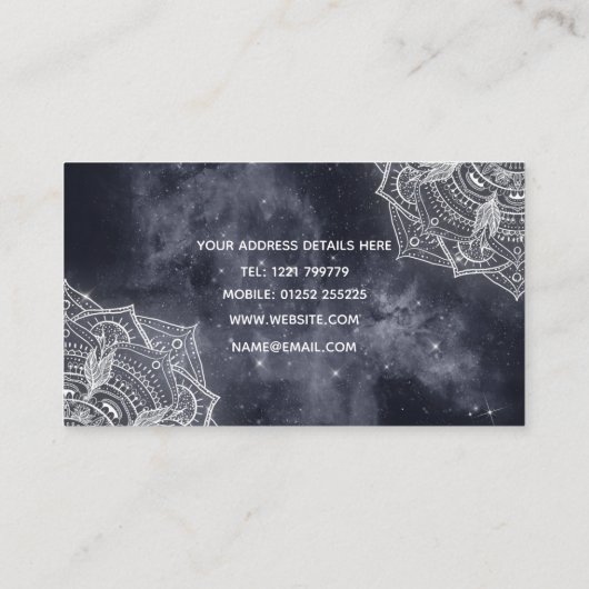 Elegant White Mandala Grey Nebula Design Visitekaartje (Achterkant)