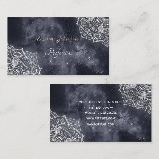 Elegant White Mandala Grey Nebula Design Visitekaartje (Voorkant / Achterkant)